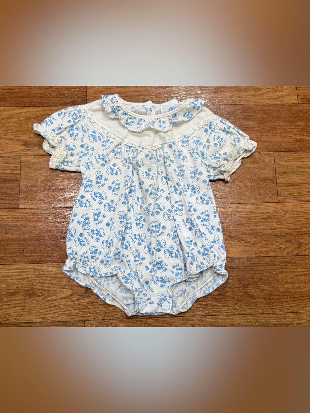 Vintage Belle Snoopy One Piece Ruffled Romper by Quiltex 80s 90s Baby Girl